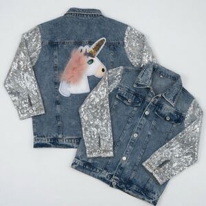 Girls Jean Jacket With Sequins And Unicorn On The Back 8y 9y 10y 11y 12y